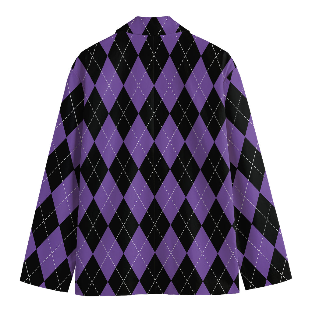 Black And Purple Argyle Pattern Print Men's Cotton Blazer