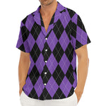 Black And Purple Argyle Pattern Print Men's Deep V-Neck Shirt
