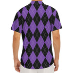 Black And Purple Argyle Pattern Print Men's Deep V-Neck Shirt