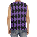 Black And Purple Argyle Pattern Print Men's Fitness Tank Top