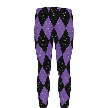 Black And Purple Argyle Pattern Print Men's leggings