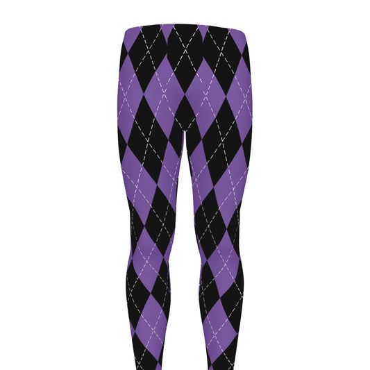 Black And Purple Argyle Pattern Print Men's leggings
