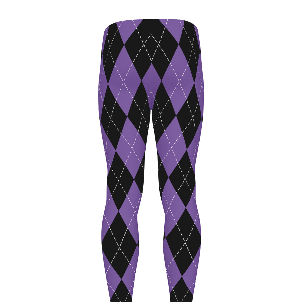 Black And Purple Argyle Pattern Print Men's leggings