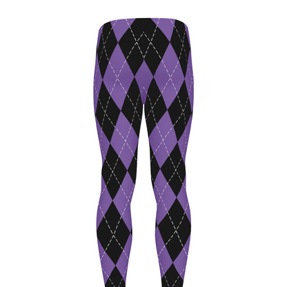Black And Purple Argyle Pattern Print Men's leggings