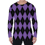 Black And Purple Argyle Pattern Print Men's Long Sleeve T-Shirt