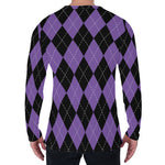 Black And Purple Argyle Pattern Print Men's Long Sleeve T-Shirt