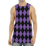 Black And Purple Argyle Pattern Print Men's Muscle Tank Top