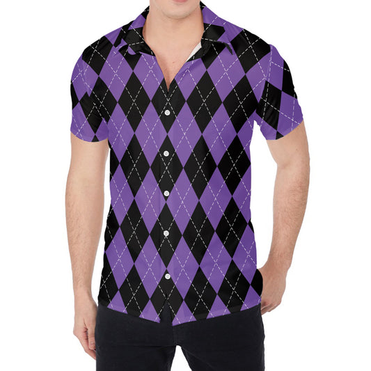 Black And Purple Argyle Pattern Print Men's Shirt