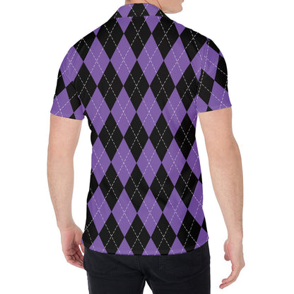 Black And Purple Argyle Pattern Print Men's Shirt