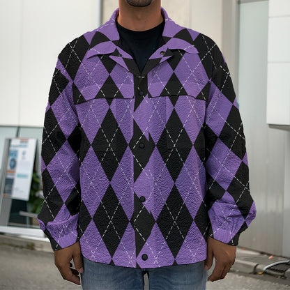 Black And Purple Argyle Pattern Print Men's Shirt Jacket