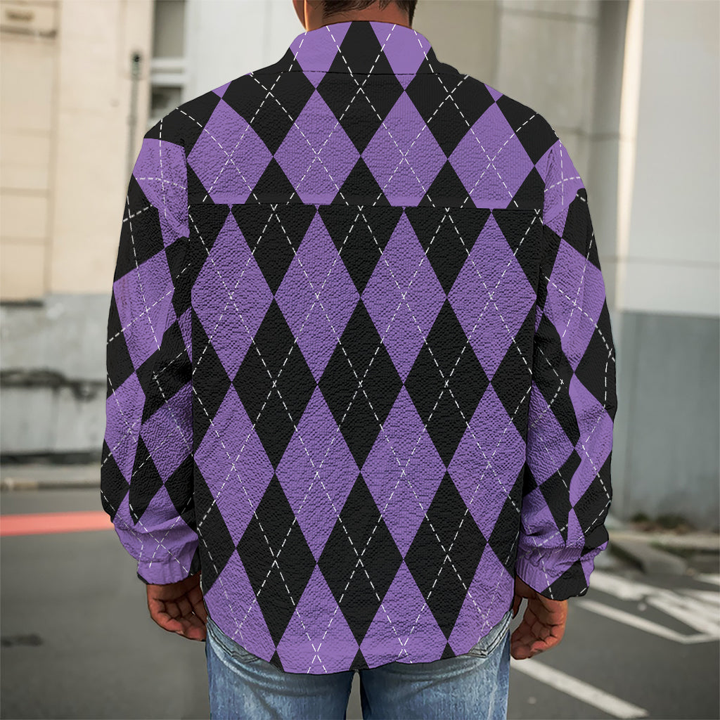 Black And Purple Argyle Pattern Print Men's Shirt Jacket