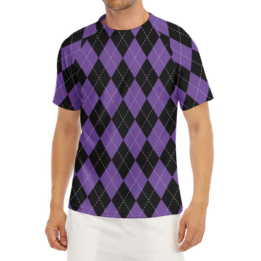 Black And Purple Argyle Pattern Print Men's Short Sleeve Rash Guard