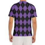 Black And Purple Argyle Pattern Print Men's Short Sleeve Rash Guard