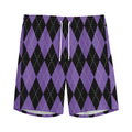 Black And Purple Argyle Pattern Print Men's Athletic Shorts