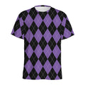Black And Purple Argyle Pattern Print Men's Athletic T-Shirt