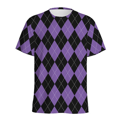 Black And Purple Argyle Pattern Print Men's Sports T-Shirt