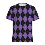 Black And Purple Argyle Pattern Print Men's Sports T-Shirt