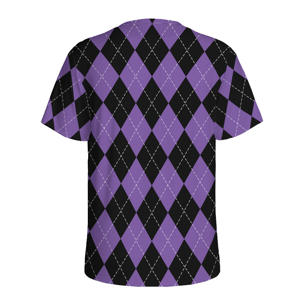 Black And Purple Argyle Pattern Print Men's Sports T-Shirt