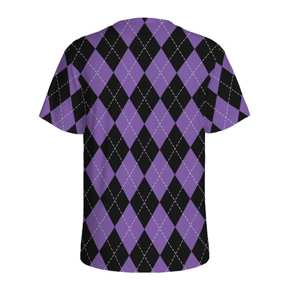Black And Purple Argyle Pattern Print Men's Sports T-Shirt