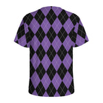 Black And Purple Argyle Pattern Print Men's Sports T-Shirt