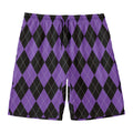 Black And Purple Argyle Pattern Print Men's Swim Trunks