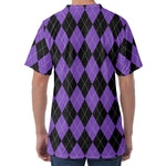 Black And Purple Argyle Pattern Print Men's Velvet T-Shirt