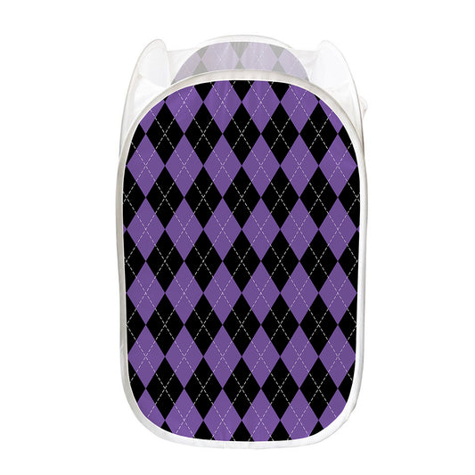 Black And Purple Argyle Pattern Print Mesh Laundry Hamper