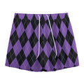 Black And Purple Argyle Pattern Print Mesh Shorts