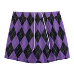 Black And Purple Argyle Pattern Print Mesh Shorts