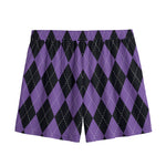 Black And Purple Argyle Pattern Print Mesh Shorts
