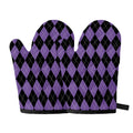 Black And Purple Argyle Pattern Print Oven Mitts