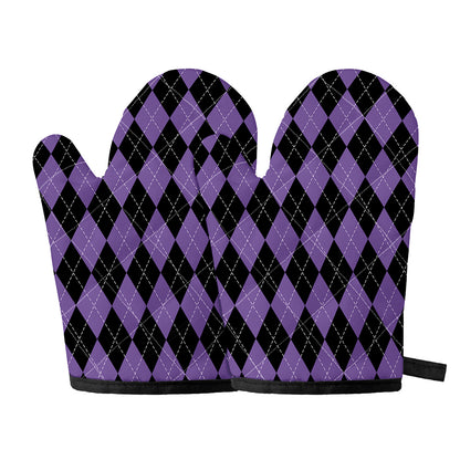 Black And Purple Argyle Pattern Print Oven Mitts