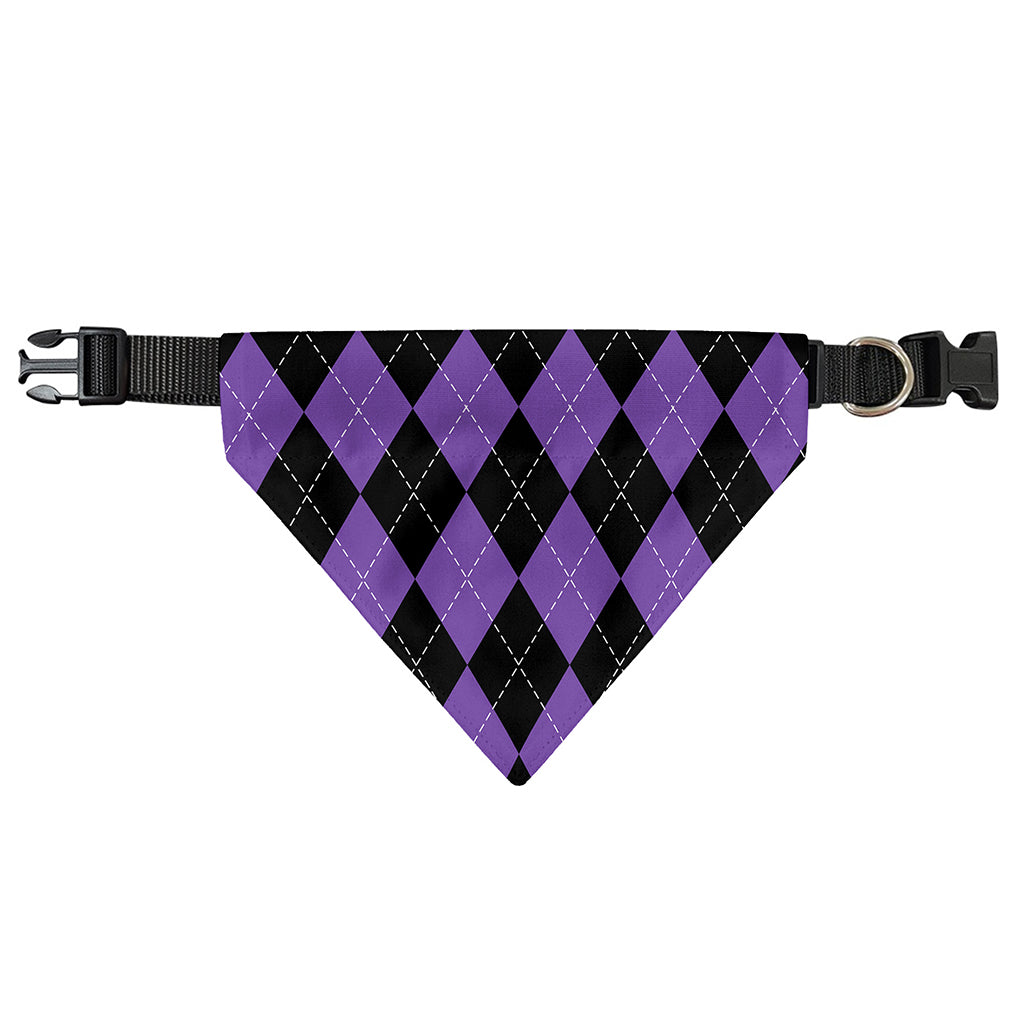 Black And Purple Argyle Pattern Print Over The Collar Dog Bandana