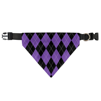Black And Purple Argyle Pattern Print Over The Collar Dog Bandana