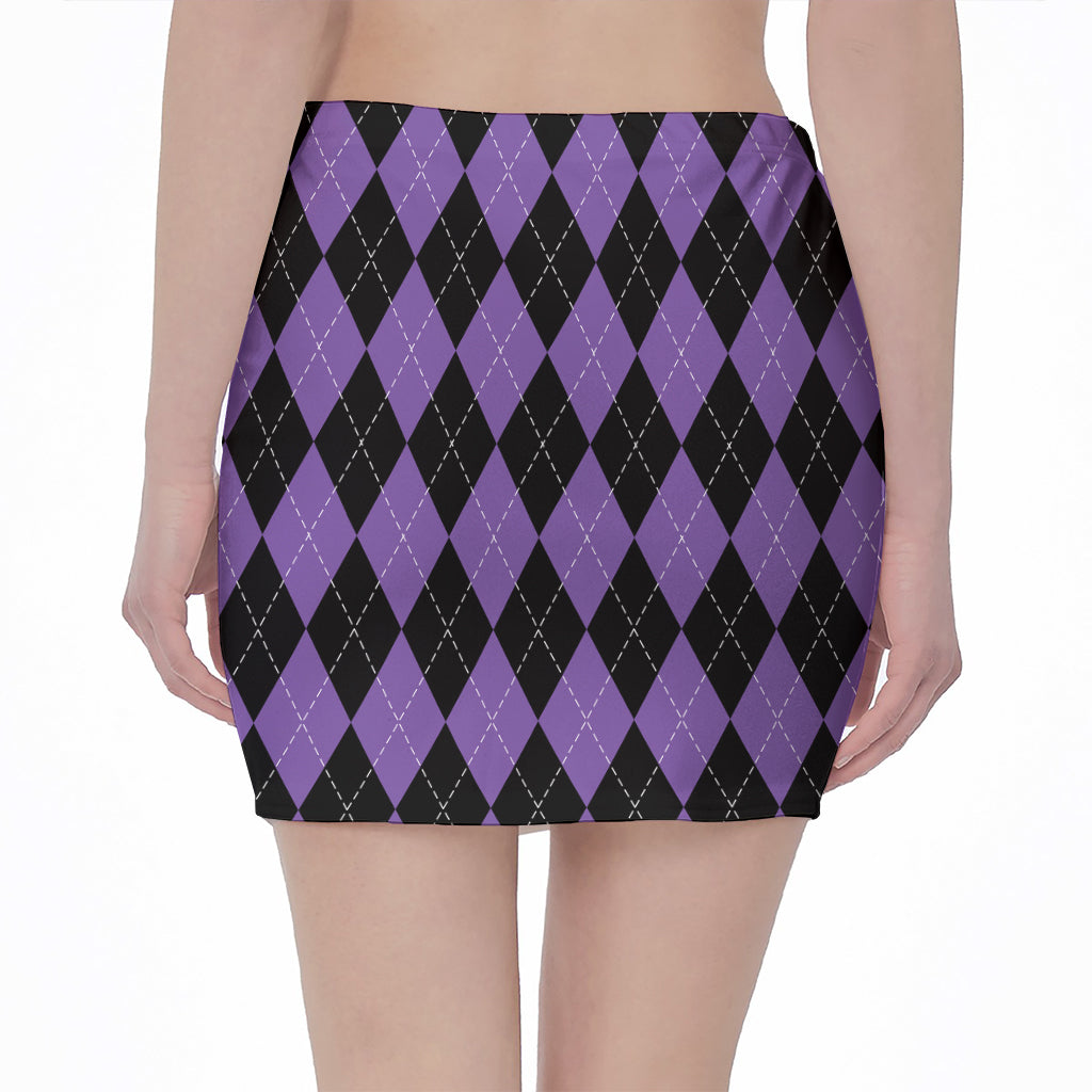 Black And Purple Argyle Pattern Print Pencil Mini Skirt