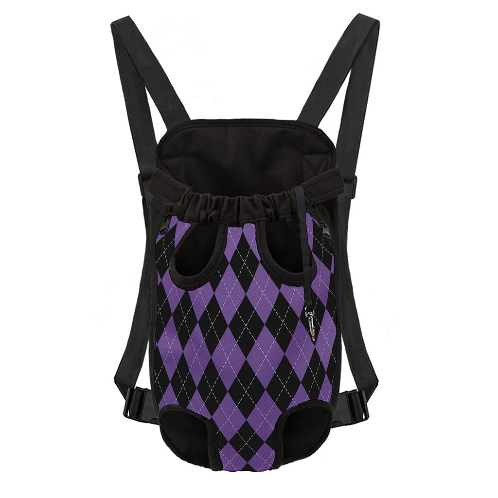 Black And Purple Argyle Pattern Print Pet Carrier Backpack