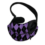 Black And Purple Argyle Pattern Print Pet Sling Carrier