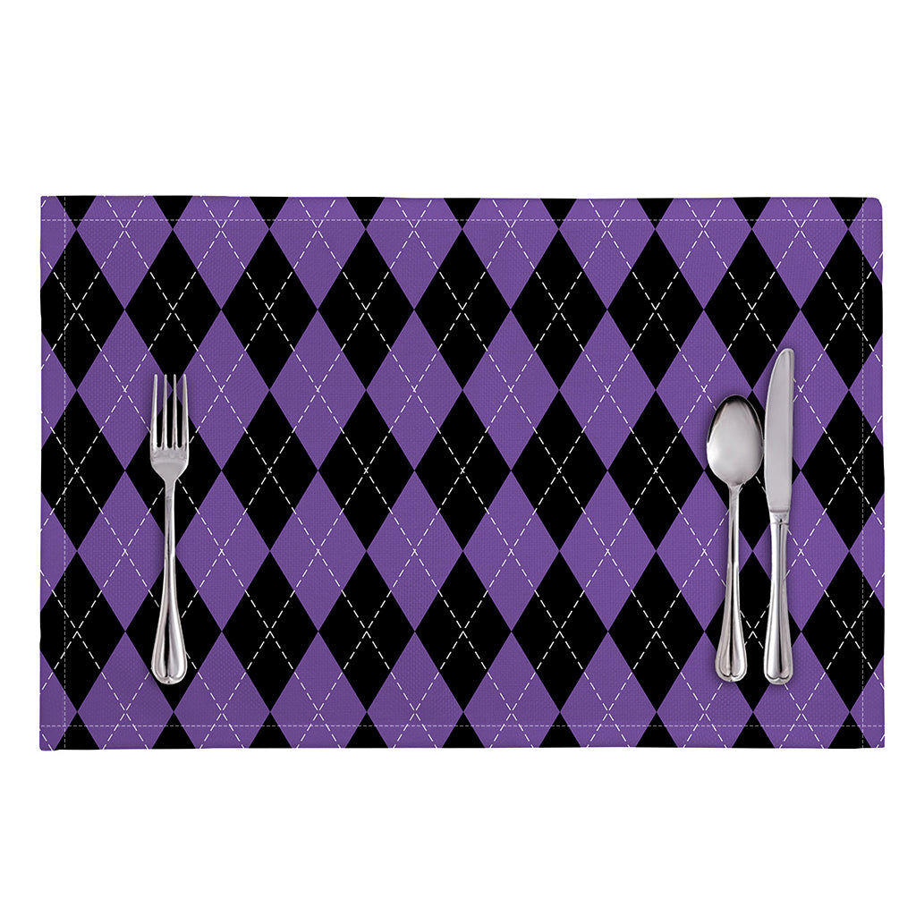 Black And Purple Argyle Pattern Print Placemat