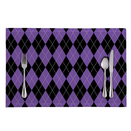Black And Purple Argyle Pattern Print Placemat