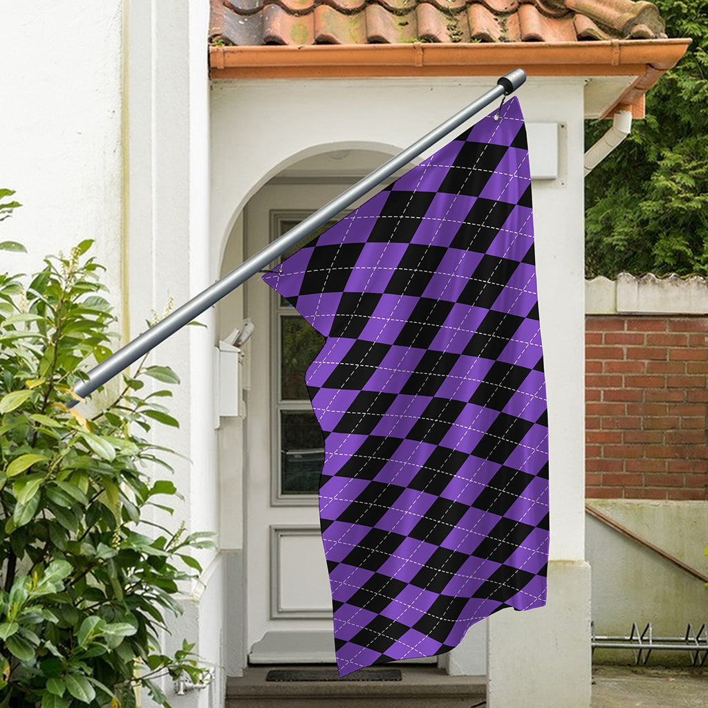 Black And Purple Argyle Pattern Print Polyester Flag