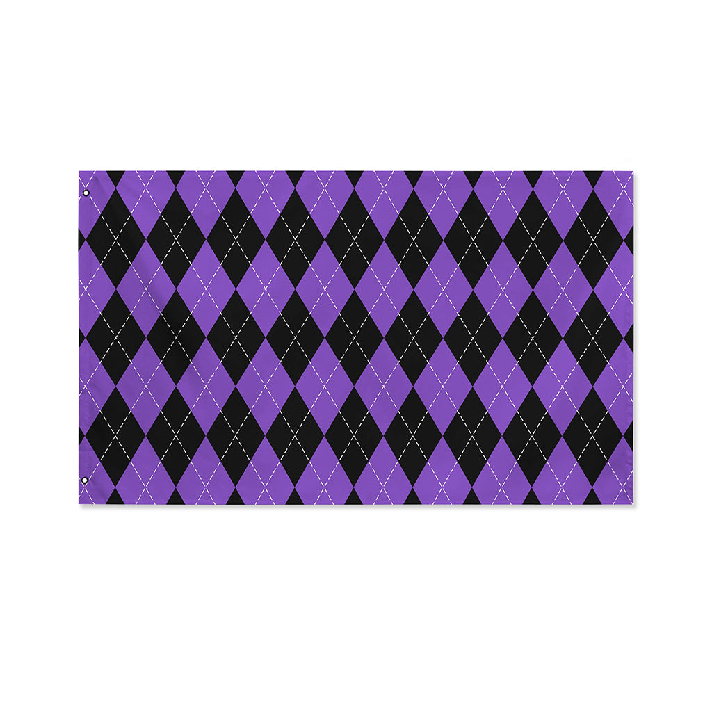 Black And Purple Argyle Pattern Print Polyester Flag
