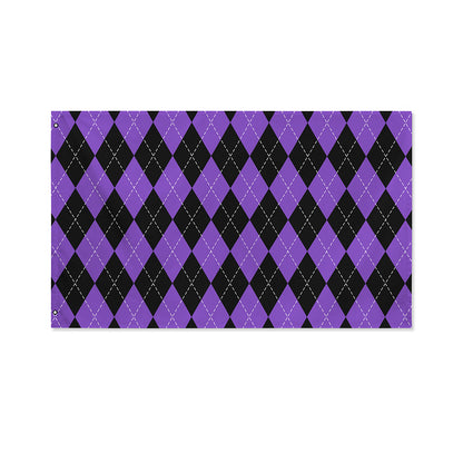 Black And Purple Argyle Pattern Print Polyester Flag