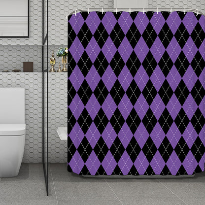 Black And Purple Argyle Pattern Print Polyester Shower Curtain