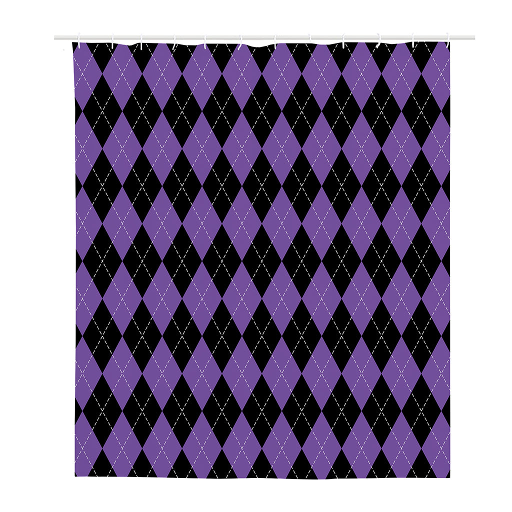 Black And Purple Argyle Pattern Print Polyester Shower Curtain