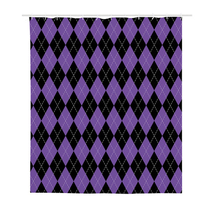 Black And Purple Argyle Pattern Print Polyester Shower Curtain