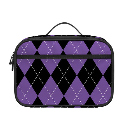 Black And Purple Argyle Pattern Print Portable Lunch Bag