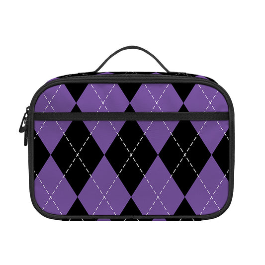 Black And Purple Argyle Pattern Print Portable Lunch Bag