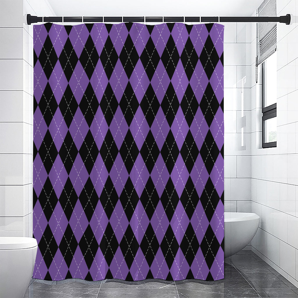 Black And Purple Argyle Pattern Print Premium Shower Curtain