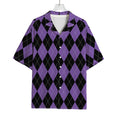 Black And Purple Argyle Pattern Print Rayon Hawaiian Shirt