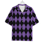 Black And Purple Argyle Pattern Print Rayon Hawaiian Shirt